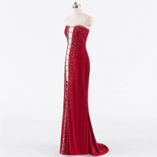 Red Mermaid Sweetheart Beaded Slit Long Prom Dress