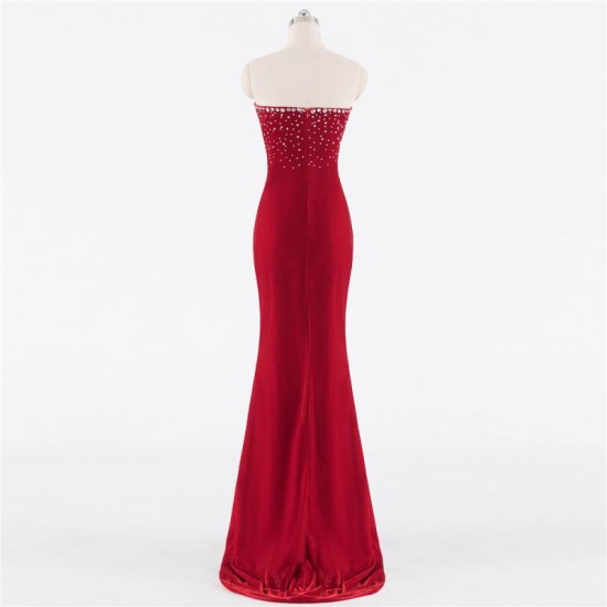 Red Mermaid Sweetheart Beaded Slit Long Prom Dress