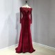 Burgundy Long Mermaid Prom Dress Off Shoulder Beaded