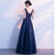 Navy Blue Ball Gown Appliqued Beaded Evening Party Gowns