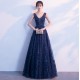 Navy Blue Ball Gown Appliqued Beaded Evening Party Gowns