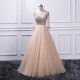 Beaded Crystal Half Sleeve Champagne Prom Dress