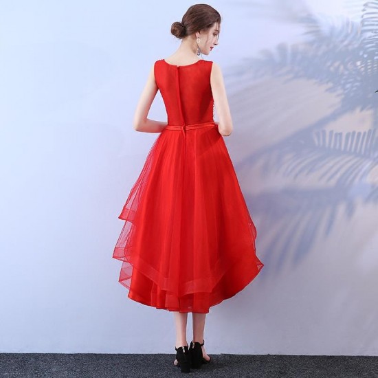 Red Prom Dresses Short Scoop Tulle Beading Casual Gowns