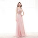 V-neck Beading Bodice A-line Pink Prom Dress