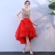 Red Prom Dresses Short Scoop Tulle Beading Casual Gowns