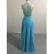 O Neck Yellow Long Chiffon Party Gowns Beads Prom Dress