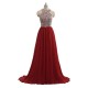 Burgundy Sleeveless Beadings Chiffon Long Prom Dress