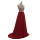 Burgundy Sleeveless Beadings Chiffon Long Prom Dress