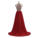 Burgundy Sleeveless Beadings Chiffon Long Prom Dress