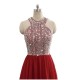 Burgundy Sleeveless Beadings Chiffon Long Prom Dress