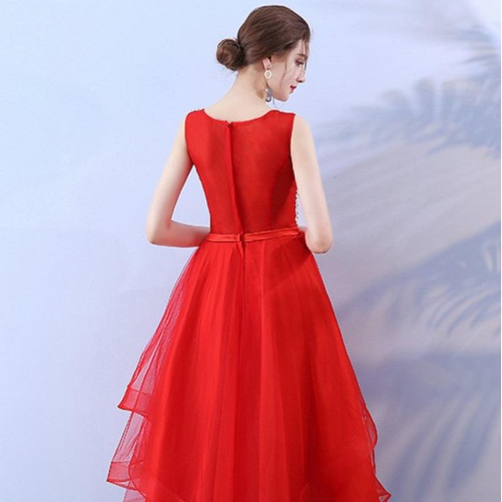 Red Prom Dresses Short Scoop Tulle Beading Casual Gowns