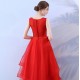 Red Prom Dresses Short Scoop Tulle Beading Casual Gowns