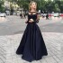 Two Pieces Elegant Black Evening Lace Formal Party Dress