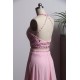 Elegant Pink Prom Dress Long Beading Halter Chiffon Homecoming Dress