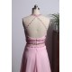 Elegant Pink Prom Dress Long Beading Halter Chiffon Homecoming Dress