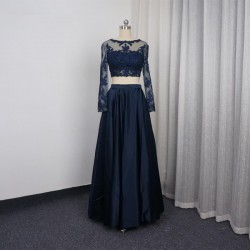 Two Pieces Elegant Black Evening Lace Formal Party Dress