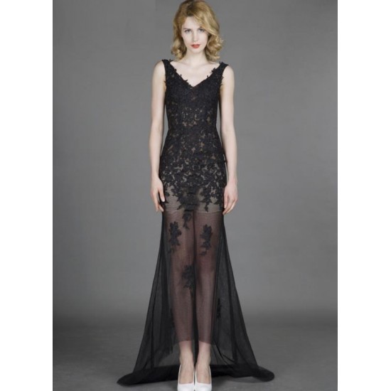 Long Mermaid Black Lace Prom Dresses