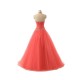 Long Halter Tulle Beaded Lace-Up Sweet Prom Dress