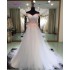 Boat Neck A-Line Prom Dress Appliques Pleated Tulle