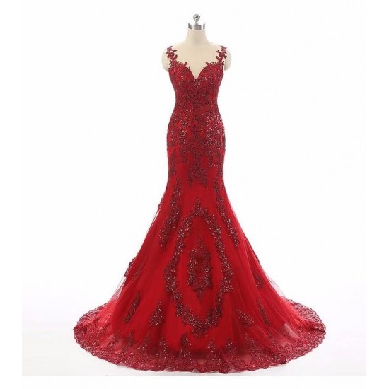 Sexy Spaghetti Strap Tulle Mermaid Prom Dress Beaded Long Sexy Spaghetti Strap Tulle Mermaid Prom Dress Beaded Long