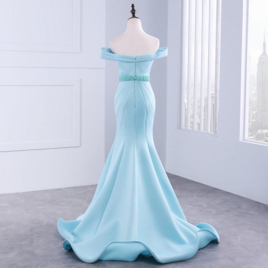 Off Shoulder Mermaid Prom Dress Pleated Long Evening Gown