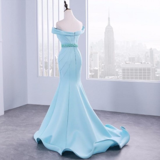 Off Shoulder Mermaid Prom Dress Pleated Long Evening Gown