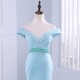 Off Shoulder Mermaid Prom Dress Pleated Long Evening Gown