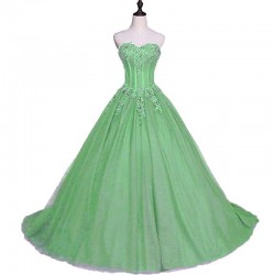 Long Prom Dress Beading Appliques Puffy Formal Dress