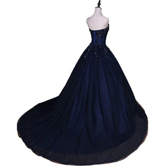 Long Prom Dress Beading Appliques Puffy Formal Dress