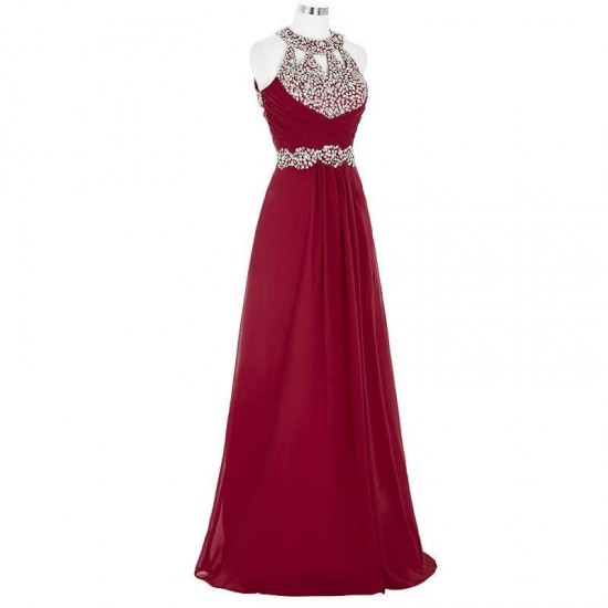 Burgundy Beading Prom Dress Chiffon Formal Dress for Women