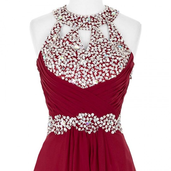 Burgundy Beading Prom Dress Chiffon Formal Dress for Women