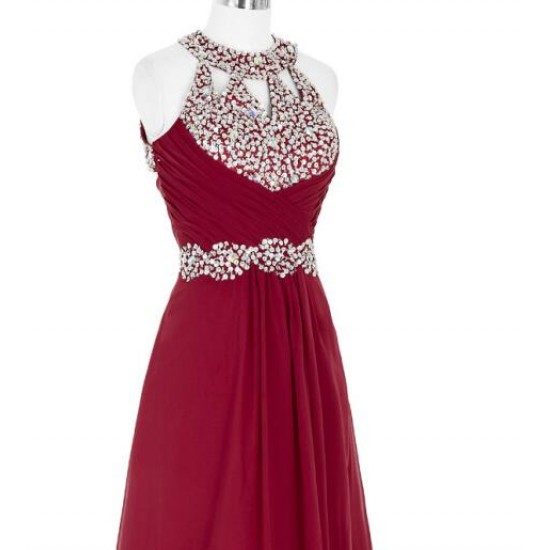 Burgundy Beading Prom Dress Chiffon Formal Dress for Women