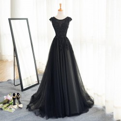 Elegant Long Black Beading Lace Prom Dress