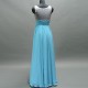 Beaded Sequins Back Long Blue Prom Dress