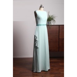 Simple Long Prom Dress Scoop Sleeveless Floor Length Evening Gowns