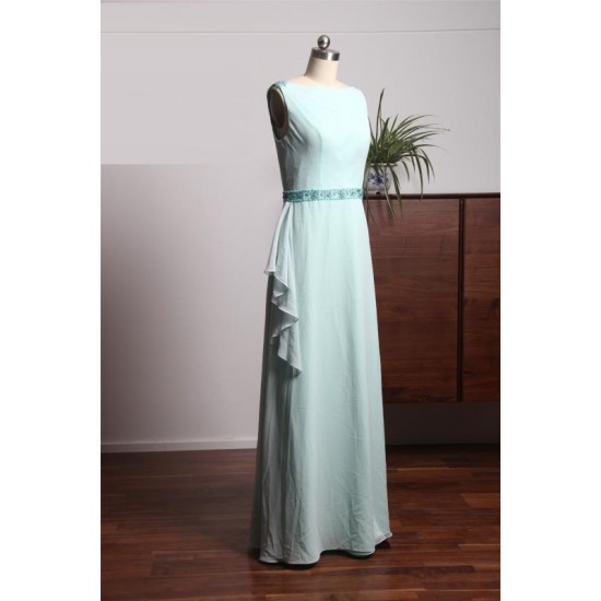 Simple Long Prom Dress Scoop Sleeveless Floor Length Evening Gowns