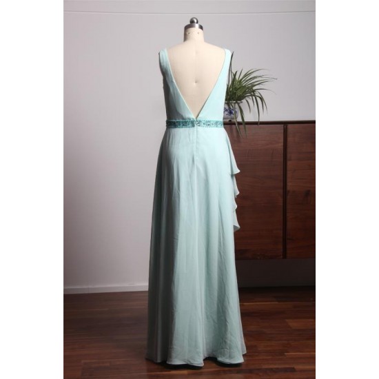 Simple Long Prom Dress Scoop Sleeveless Floor Length Evening Gowns