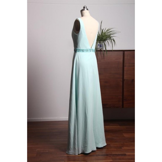 Simple Long Prom Dress Scoop Sleeveless Floor Length Evening Gowns