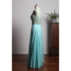 Long Prom Dress Scoop Sleeveless A-Line Beaded Chiffon Evening Dresses