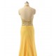 Yellow A-line Halter Chiffon Beaded Backless Long Prom Dress