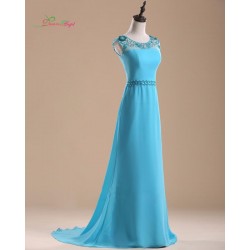 Elegant Scoop Neck Long Straight Prom Dress Beaded Vintage