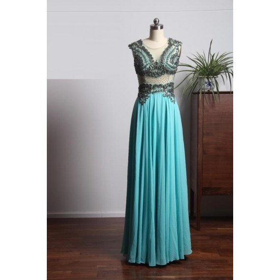 Scoop Cap Sleeve A-Line Floor Length Beading Long Evening Dress