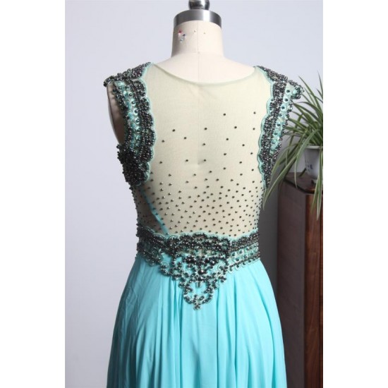 Scoop Cap Sleeve A-Line Floor Length Beading Long Evening Dress Scoop Cap Sleeve A-Line Floor Length Beading Long Evening Dress