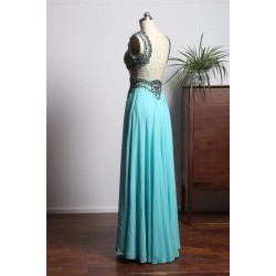 Scoop Cap Sleeve A-Line Floor Length Beading Long Evening Dress