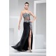 A Line Sweetheart Black Chiffon Long Sexy Prom Dress Side Split