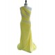 Yellow One Shoulder Woman Prom Dress Beaded Sequined Long