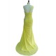 Yellow One Shoulder Woman Prom Dress Beaded Sequined Long