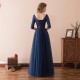 Navy Blue Prom Dress Long Lace Evening Party Gown