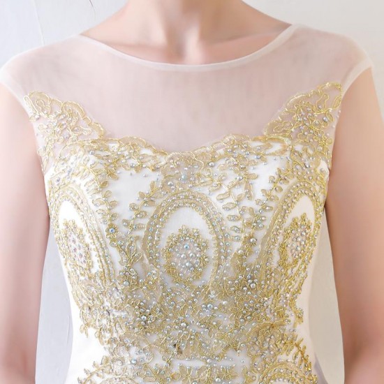 Long White Formal Party Evening Gowns Scoop Appliques Long White Formal Party Evening Gowns Scoop Appliques