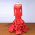 Red Prom Dress Long Sleeves Lace Backless Mermaid Party Gown
